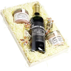Panier gourmand 1 bouteille vin rouge/2 pâtés/2 papillotes chocolat