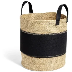Panier à linge 42L jonc de mer et feutrine noir Ø37xH38cm