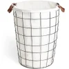 Panier à linge 48L métal noir et tissu blanc