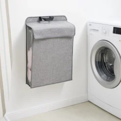 Panier à linge mural pliant tissé gris 40,5x15xH57cm