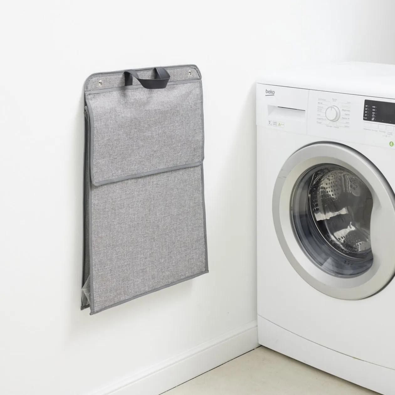 Panier à linge mural pliant tissé gris 40,5x15xH57cm