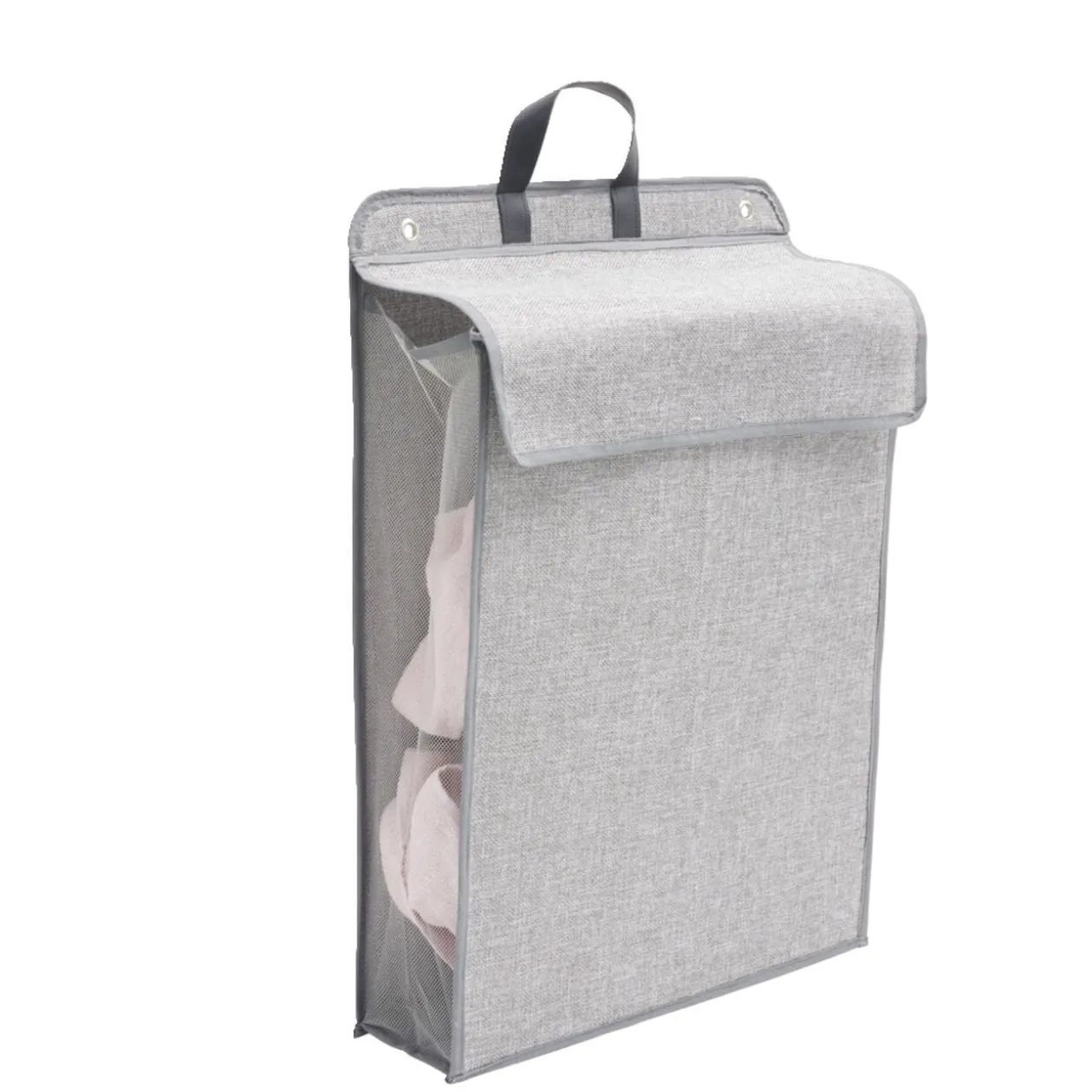 Panier à linge mural pliant tissé gris 40,5x15xH57cm