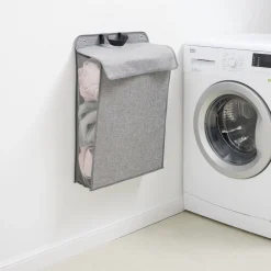 Panier à linge mural pliant tissé gris 40,5x15xH57cm