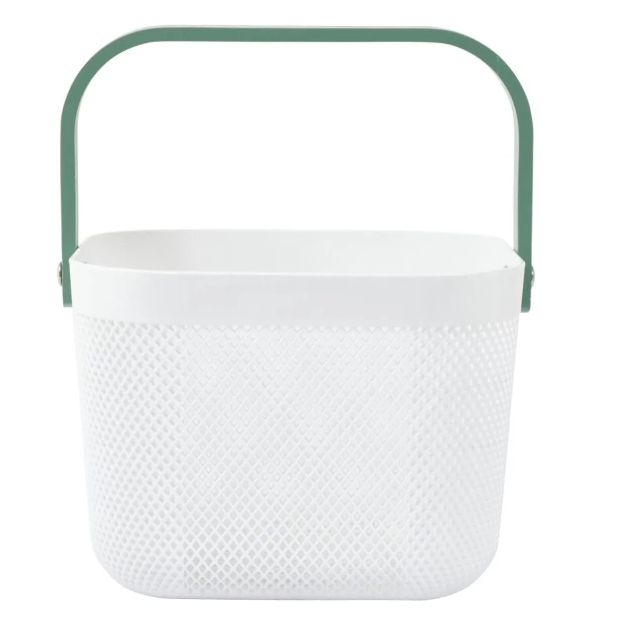 Panier plastique avec anse blanc et vert - L24 x l24 x H18 cm