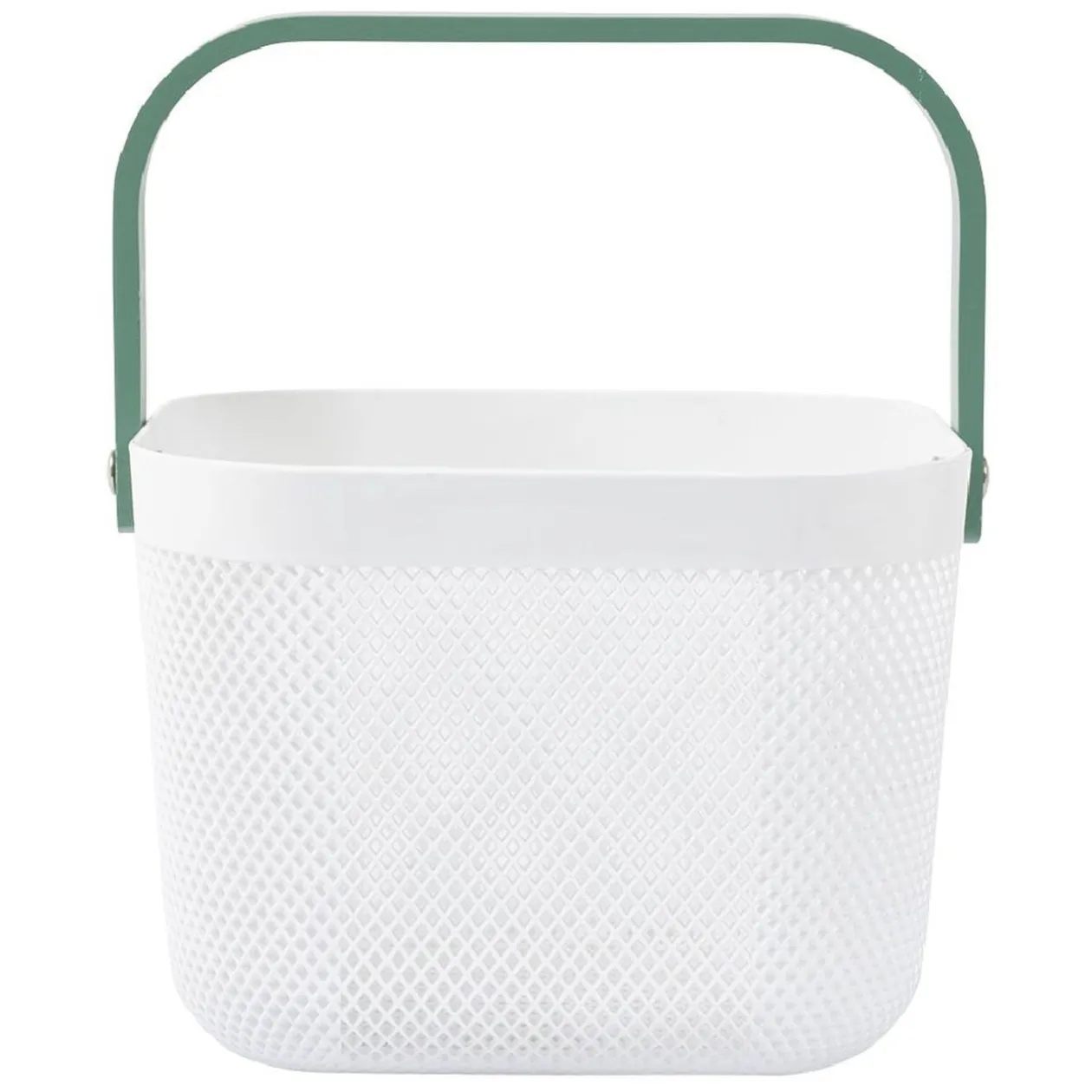 Panier plastique avec anse blanc et vert - L24 x l24 x H18 cm