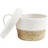 Panière avec couvercle coton jute blanc et naturel petit modèle Ø22xH15cm