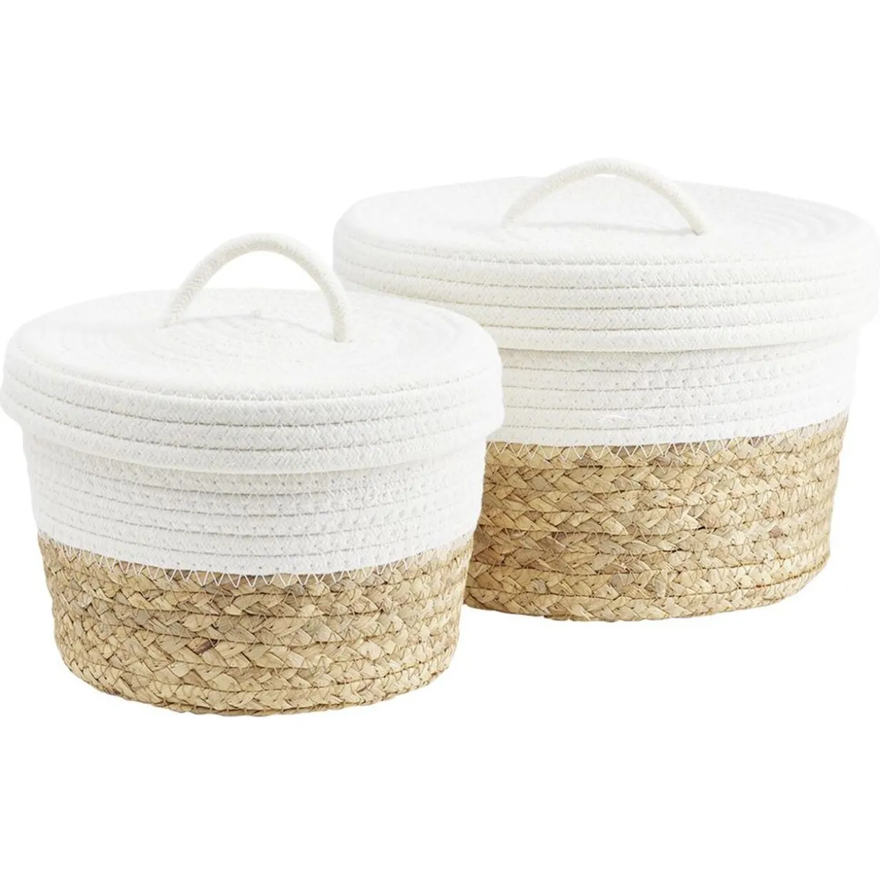 Panière avec couvercle coton jute blanc et naturel petit modèle Ø22xH15cm