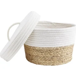 Panière avec couvercle coton jute blanc et naturel grand modèle Ø27xH18cm < Gifi Hot