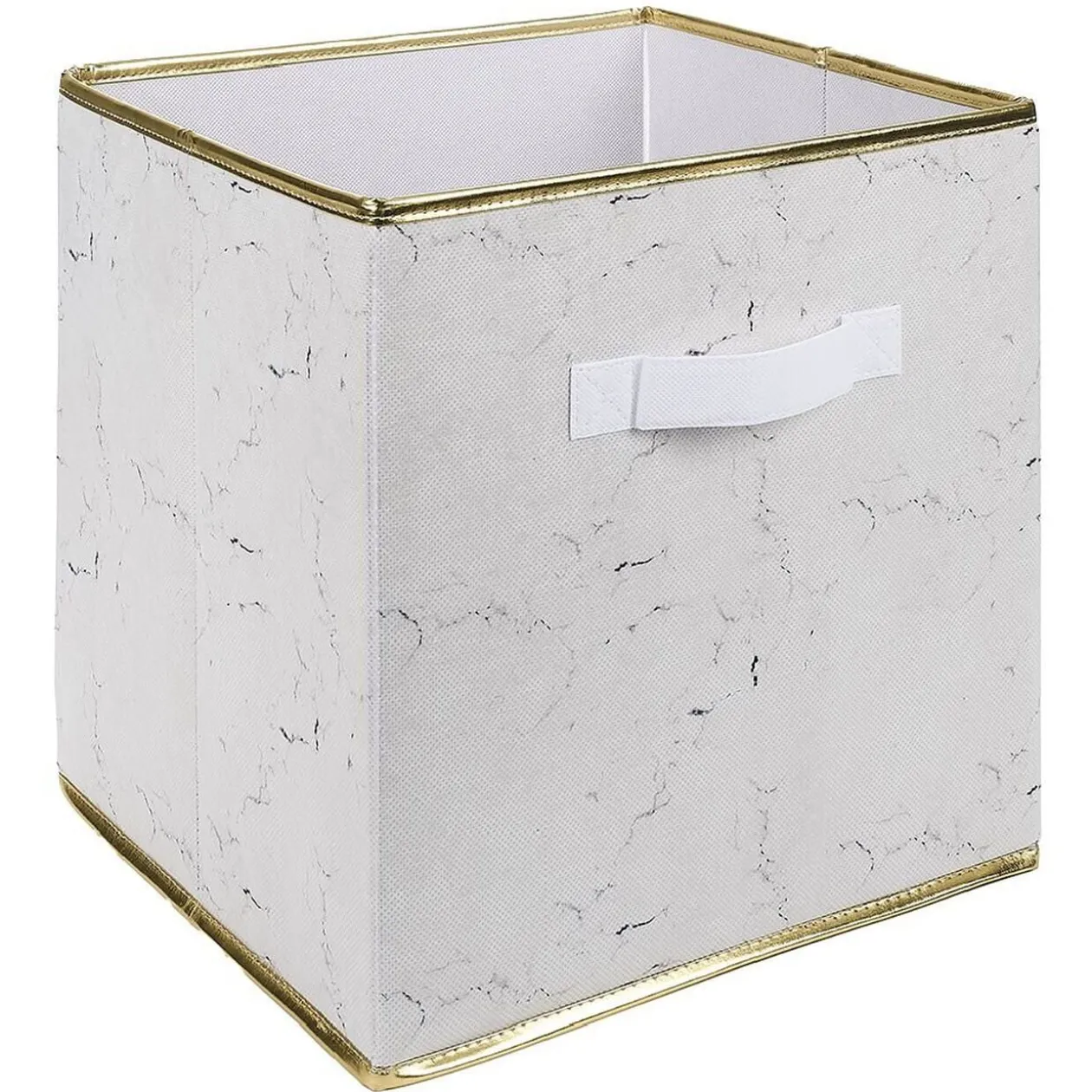 Panière Box Cube effet marbre 31x29x31cm blanc et doré
