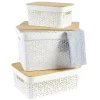 Panière de rangement blanche avec couvercle en bambou moyen modèle < Gifi Hot