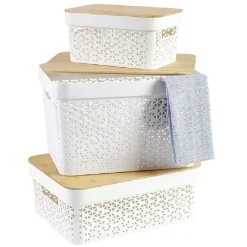 Panière de rangement blanche avec couvercle en bambou moyen modèle < Gifi Hot
