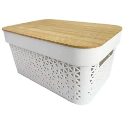Panière de rangement blanche avec couvercle en bambou moyen modèle < Gifi Hot
