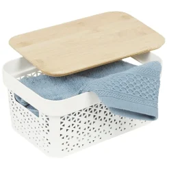 Panière de rangement blanche avec couvercle en bambou moyen modèle < Gifi Hot