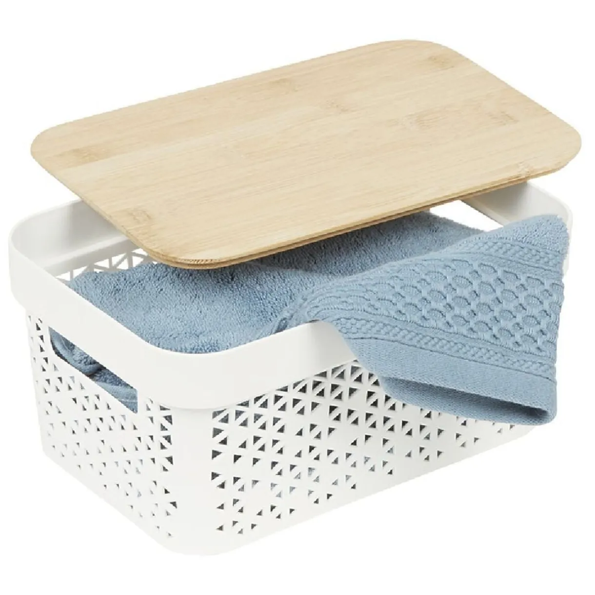 Panière de rangement blanche avec couvercle en bambou moyen modèle < Gifi Hot