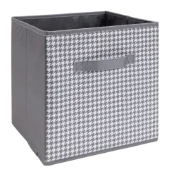 Panière de rangement Box Cube cartonnée grise motif patte d'oie 31x31xH29cm