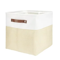 Panière de rangement Box Cube tissu 31x31xH29cm (2 modèles beige ou gris)