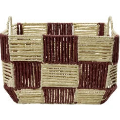 Panière de rangement carrée damier papier beige et rouge 34x34xH24cm