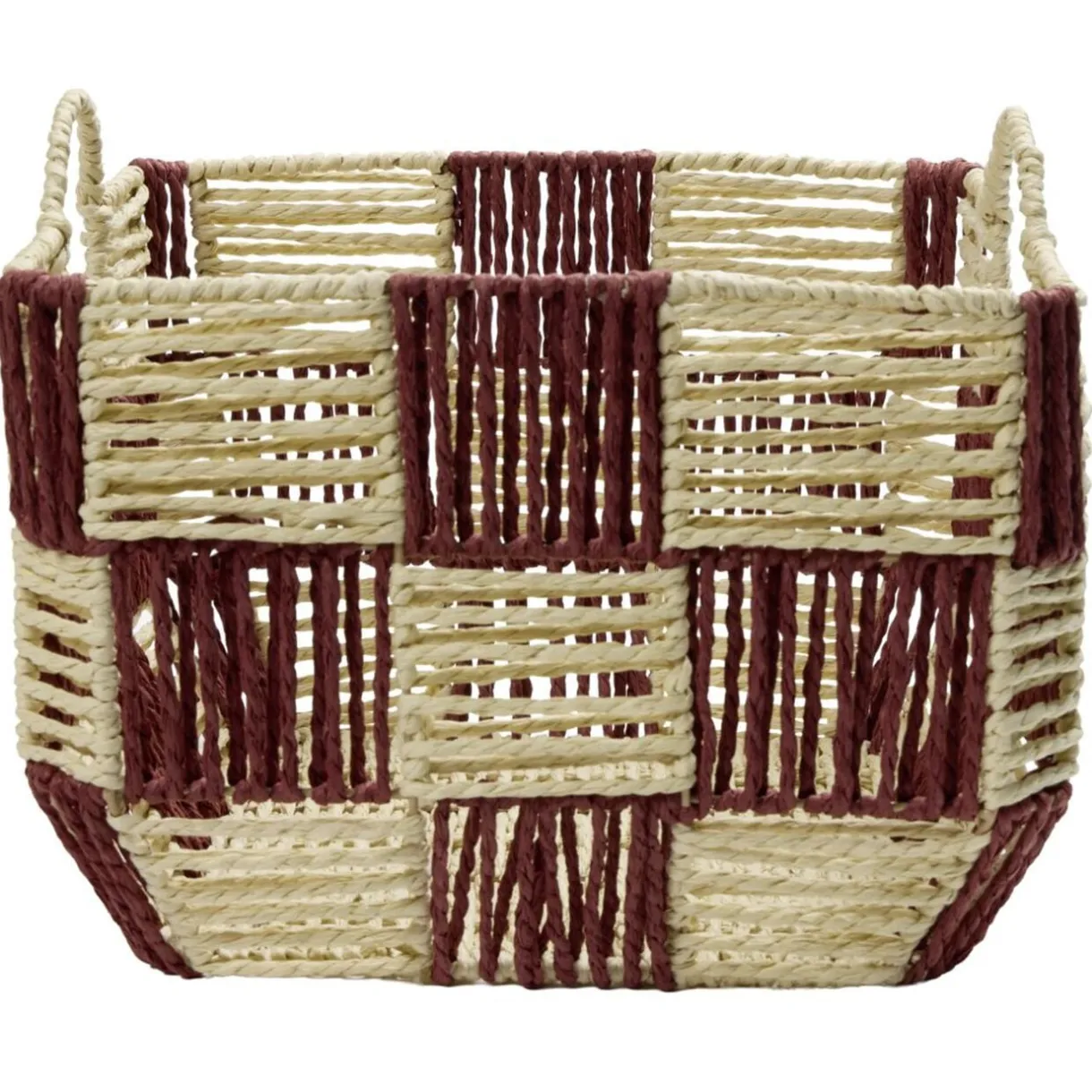 Panière de rangement carrée damier papier beige et rouge 29x29xH20cm < Gifi Outlet