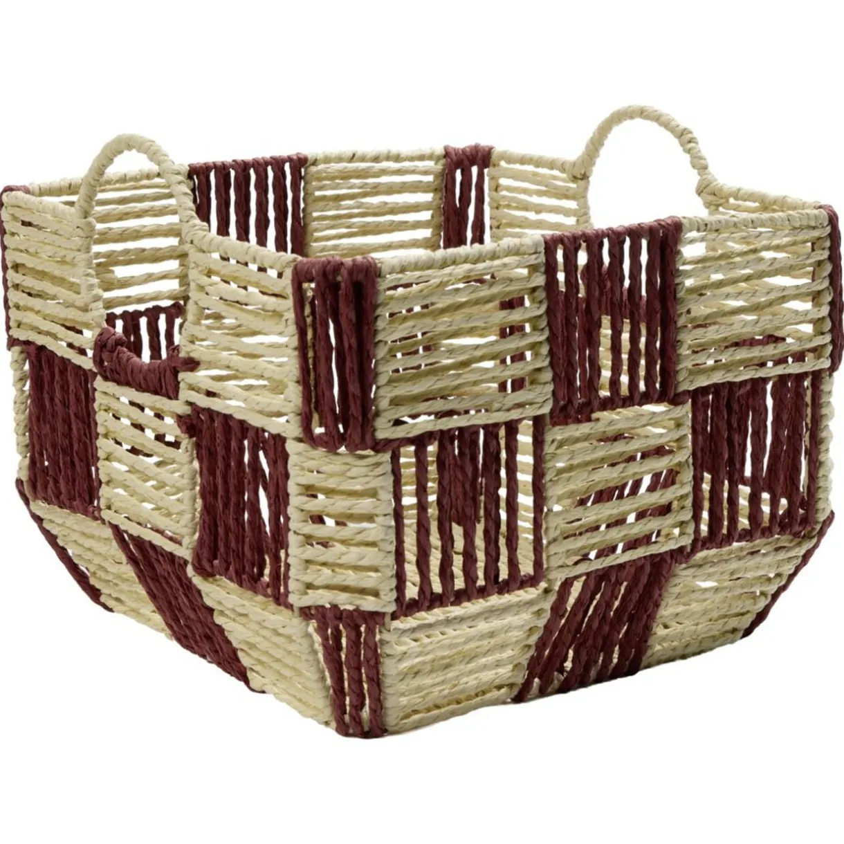 Panière de rangement carrée damier papier beige et rouge 29x29xH20cm < Gifi Outlet
