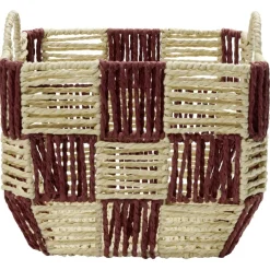 Panière de rangement carrée damier papier beige et rouge 26x26xH20cm < Gifi New