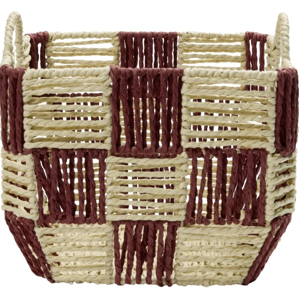 Panière de rangement carrée damier papier beige et rouge 26x26xH20cm < Gifi New