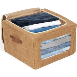 Panière de rangement carrée laine bouclée marron 40x40xH25cm < Gifi