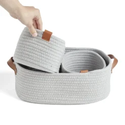 Panière de rangement coton tressé gris 38x25xH13cm - petit modèle