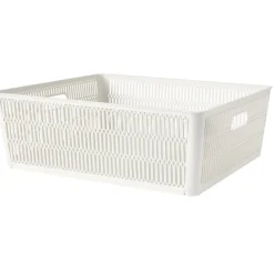 Panière de rangement 12L ajourée empilable plastique blanc 38x33xH13cm