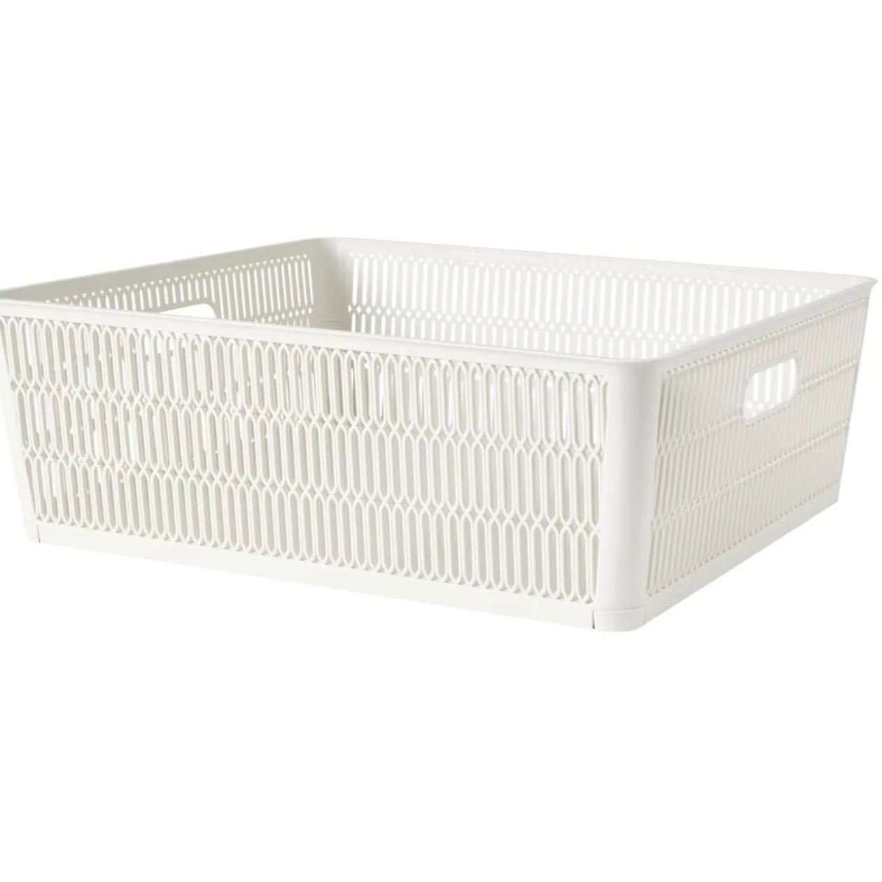 Panière de rangement 12L ajourée empilable plastique blanc 38x33xH13cm