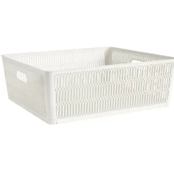 Panière de rangement 12L ajourée empilable plastique blanc 38x33xH13cm