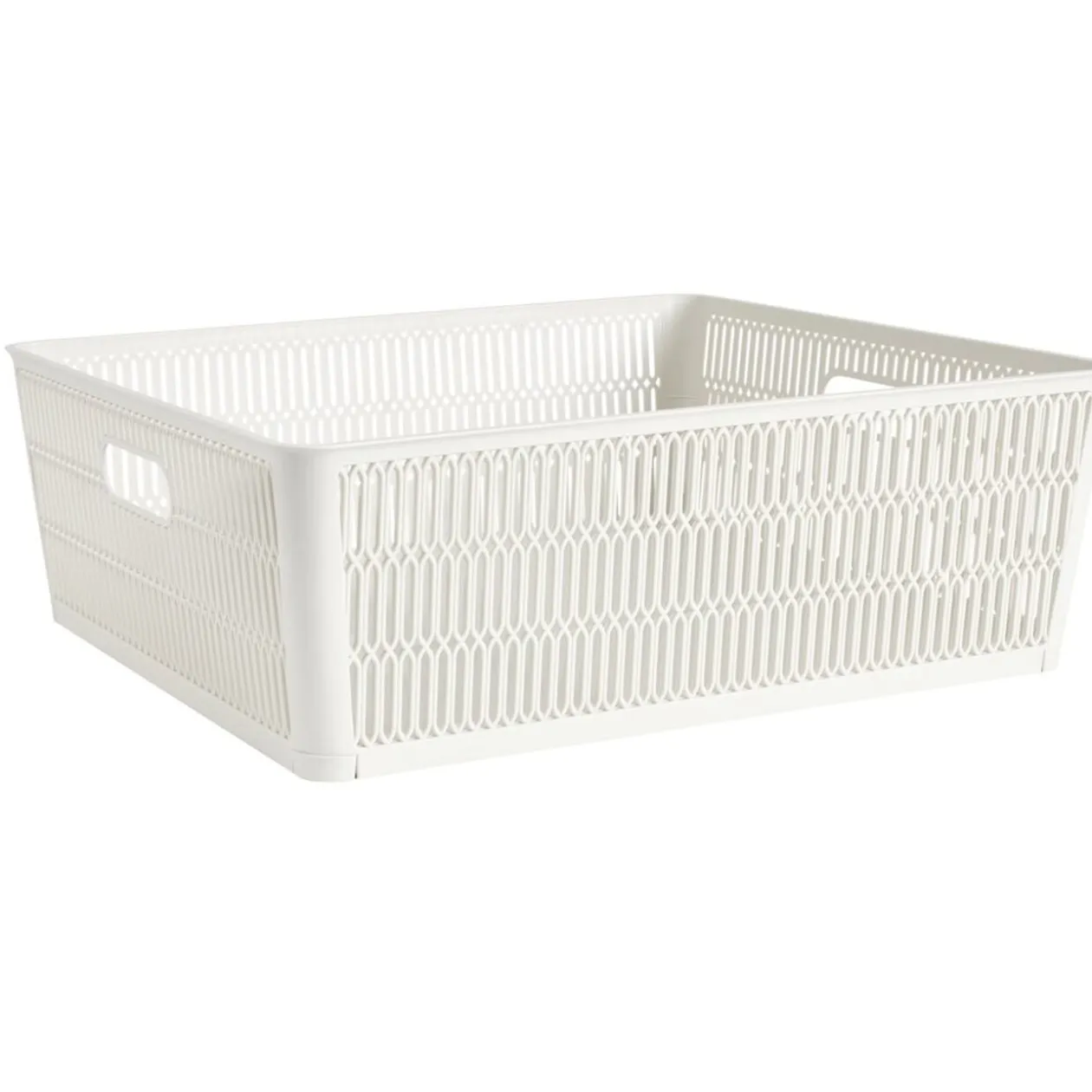 Panière de rangement 12L ajourée empilable plastique blanc 38x33xH13cm