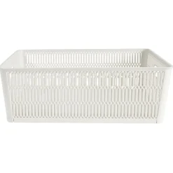 Panière de rangement 12L ajourée empilable plastique blanc 38x33xH13cm