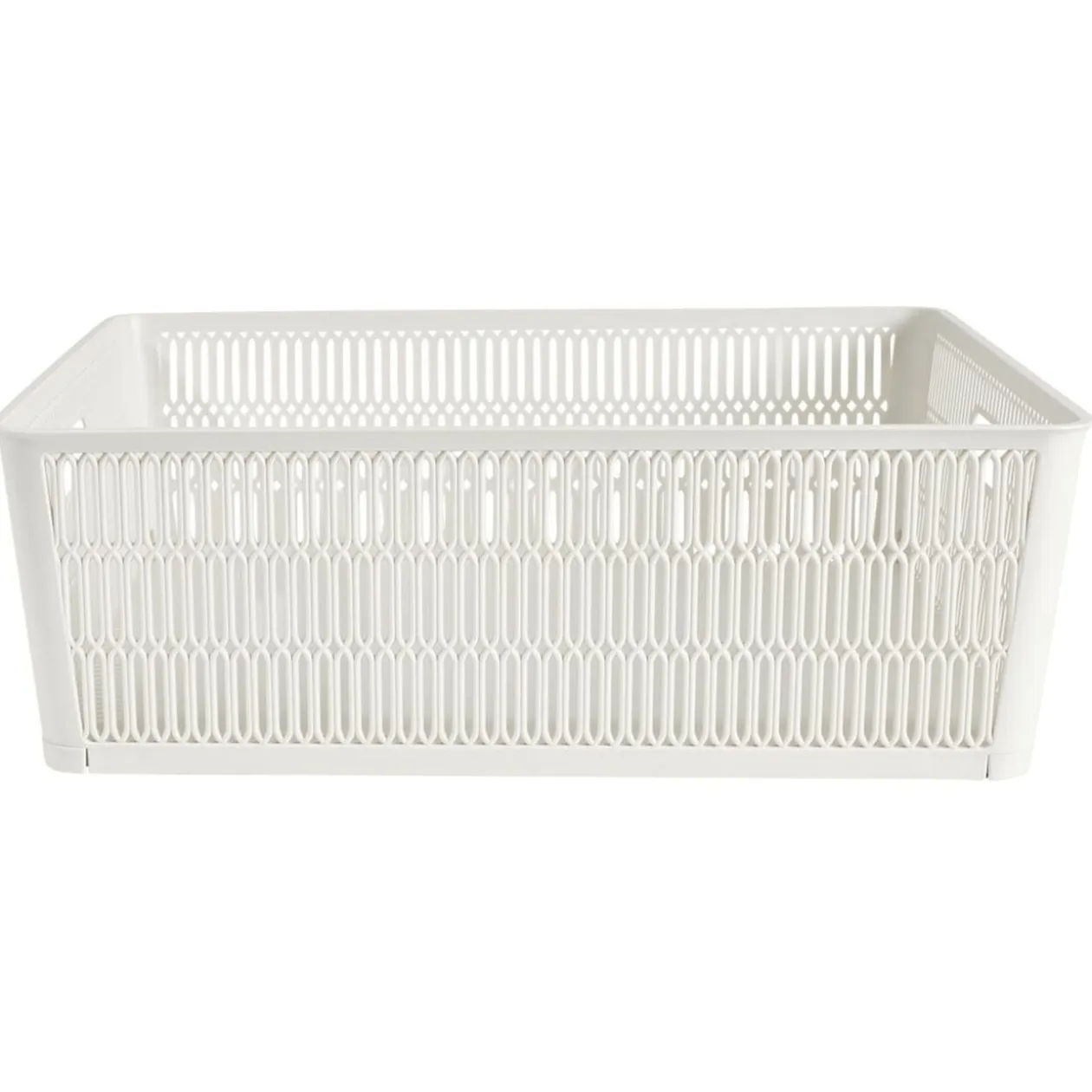 Panière de rangement 12L ajourée empilable plastique blanc 38x33xH13cm