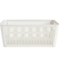 Panière de rangement 3,8L ajourée empilable plastique blanc 29x16,5xH11,5cm
