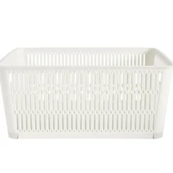 Panière de rangement 5,8L ajourée empilable plastique blanc 28x23xH12,5cm