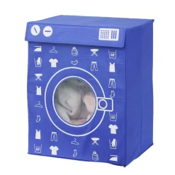 Panière de rangement à linge décor machine à laver bleu 44x35x55cm < Gifi Online