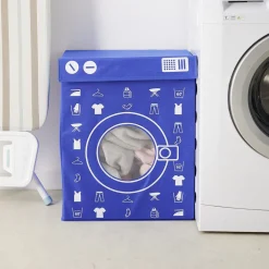 Panière de rangement à linge décor machine à laver bleu 44x35x55cm < Gifi Online