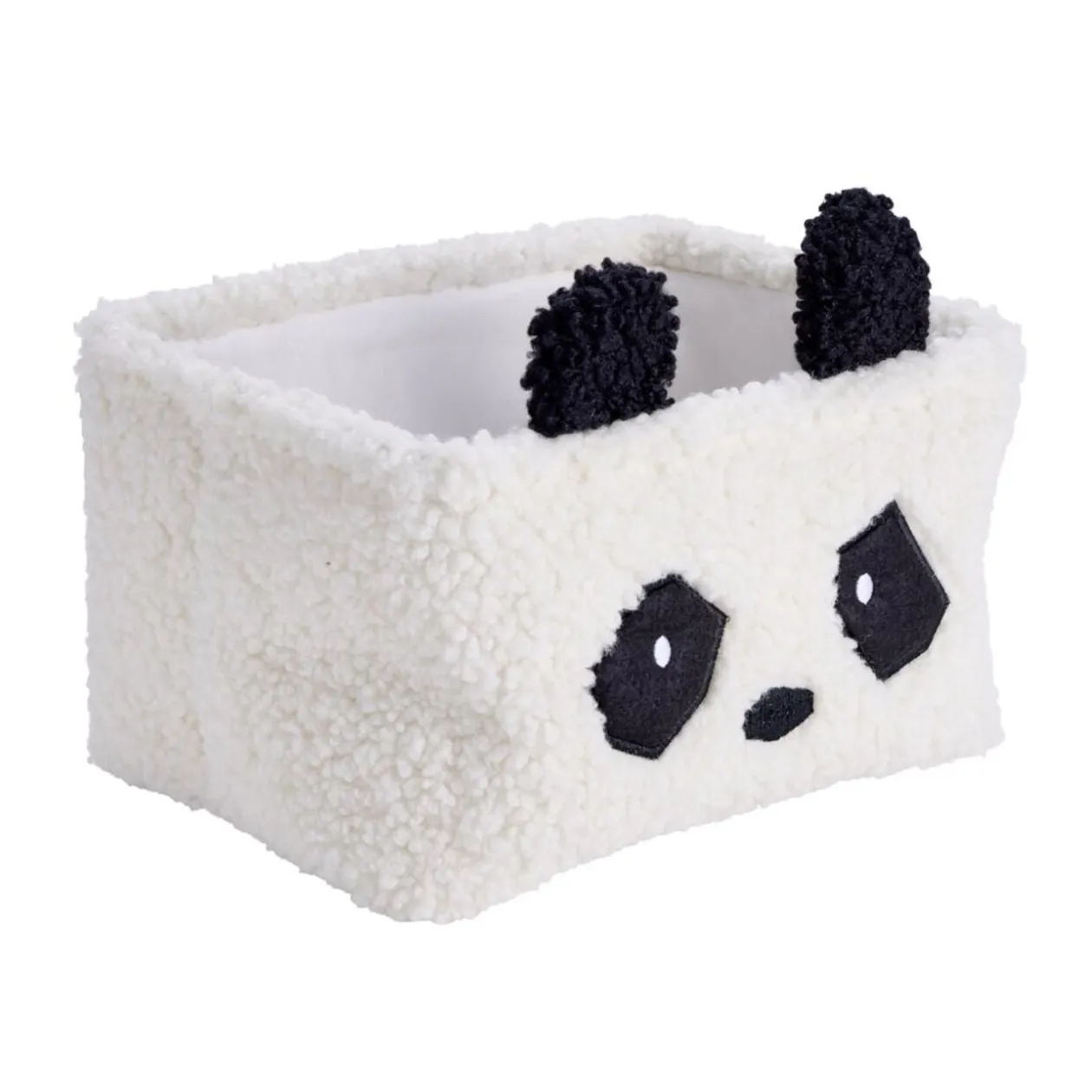 Panière de rangement panda Box Cub effet laine bouclée blanc et noir 30x20xH16cm