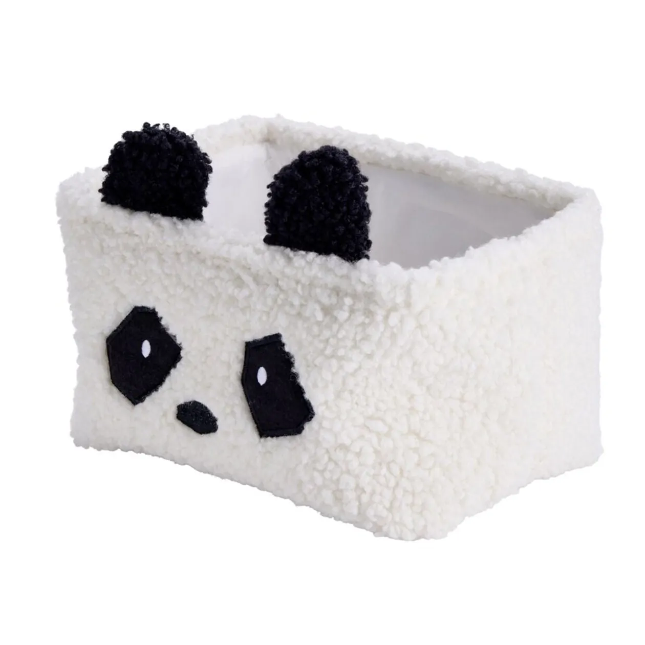Panière de rangement panda Box Cub effet laine bouclée blanc et noir 30x20xH16cm