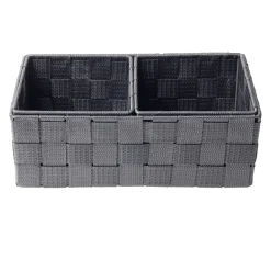 Panière de rangement x3 tissu gris foncé (1 grande et 2 petites)