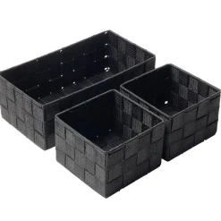 Panière de rangement x3 tissu gris foncé (1 grande et 2 petites)