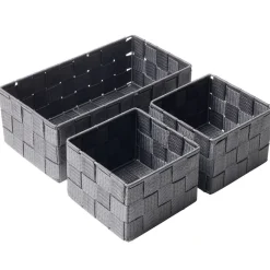 Panière de rangement x3 tissu gris foncé (1 grande et 2 petites)