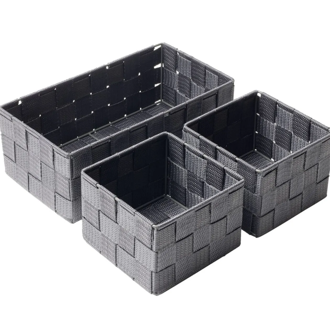 Panière de rangement x3 tissu gris foncé (1 grande et 2 petites)