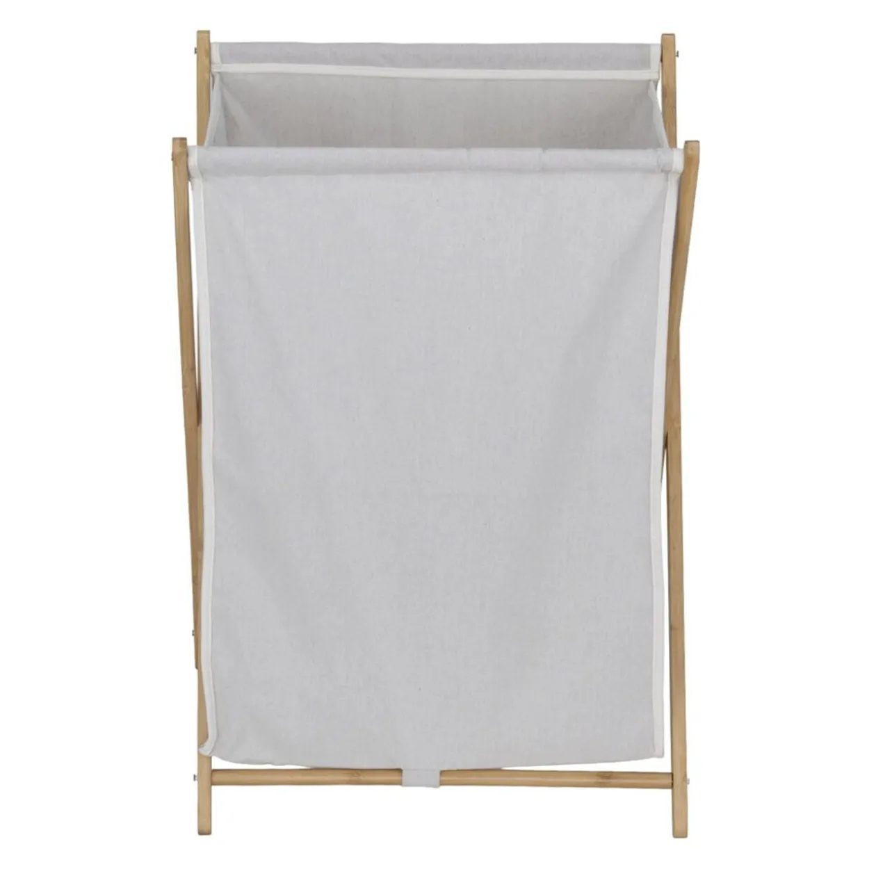 Panière à linge 70L pliante bambou et tissu beige 45x38,5xH64cm