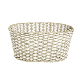 Panière à linge 41L 58xH28x43cm jonc de mer beige et blanc < Gifi Hot