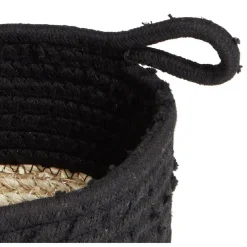 Panière naturelle jacinthe d'eau coton beige et noir Ø18xH16cm < Gifi Clearance