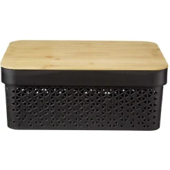Panière noire avec couvercle bambou naturel H12 cm < Gifi Clearance