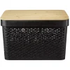 Panière noire avec couvercle bambou naturel H21,5 cm