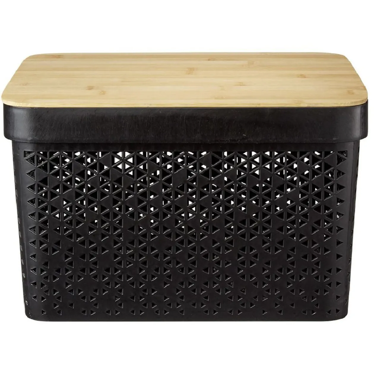 Panière noire avec couvercle bambou naturel H21,5 cm