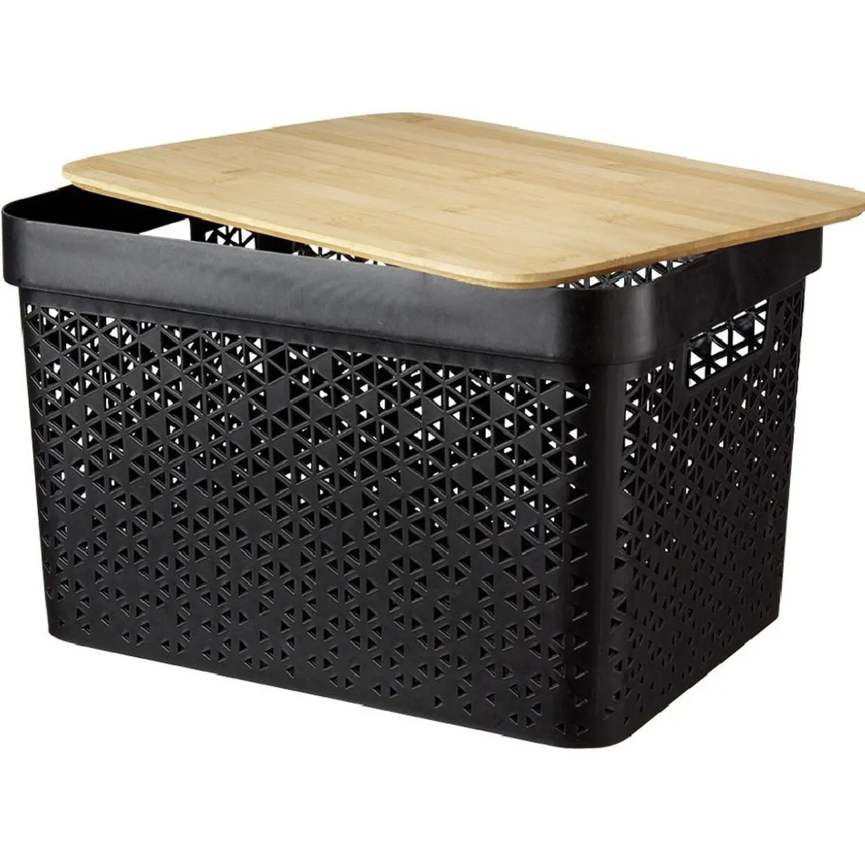 Panière noire avec couvercle bambou naturel H21,5 cm